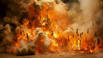 smoke and physical structure explode in fiery destruction photo