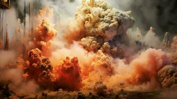 smoke and physical structure explode in fiery destruction photo