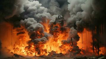 smoke and physical structure explode in fiery destruction photo