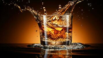 smooth whiskey pouring over rippled water surface photo