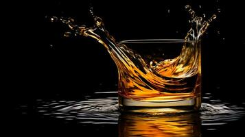 smooth whiskey pouring over rippled water surface photo