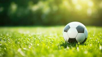 soccer ball on green grass with selective focus photo