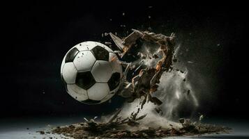 soccer ball kicking through dirty netting photo