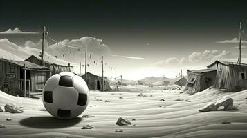 soccer balloon in the camp monochrome scene photo