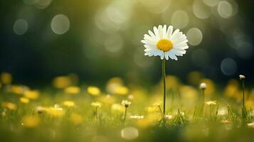 soft focus on single daisy bright yellow petal in meadow photo