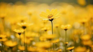 soft focus on single daisy bright yellow petal in meadow photo