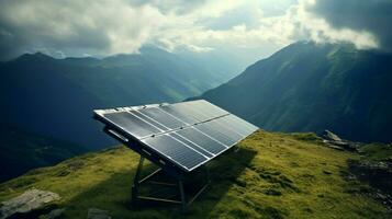 solar panel on mountain generates clean electricity photo