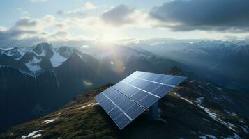 solar panel on mountain generates clean electricity photo