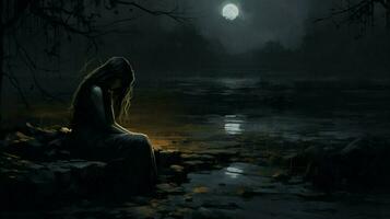 solitude and despair sitting in the shadows photo