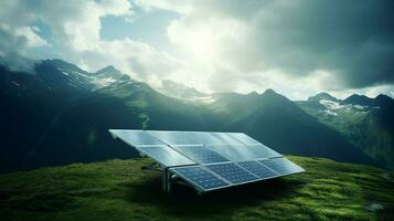solar panel on mountain generates clean electricity photo