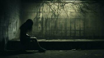 solitude and despair sitting in the shadows photo