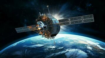 spacecraft orbiting planet earth for global communication photo