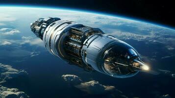 space travel vehicle orbiting planet with technology photo