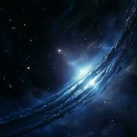 spaceship orbits dark galaxy glowing blue comet photo