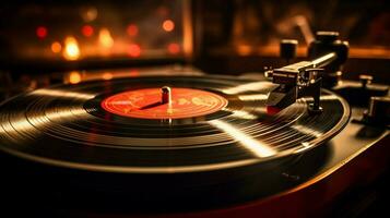 spinning grooved disk on old fashioned turntable photo