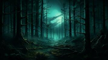 escalofriante bosque a noche lleno de misterio foto