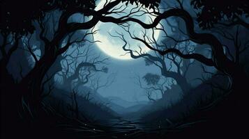 spooky forest landscape at night old silhouette branch photo