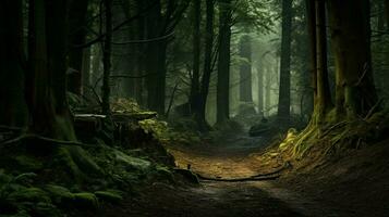 spooky forest mystery in nature tranquil scene photo