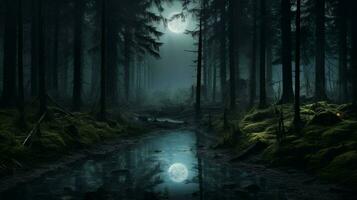 spooky forest mystery in nature tranquil scene photo