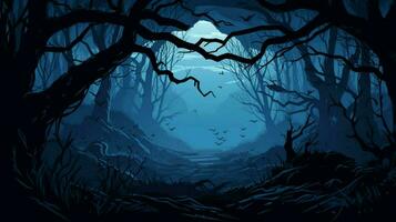 spooky forest silhouettes in blue hued mystery photo
