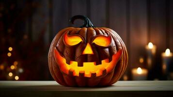 spooky halloween night glowing pumpkin lantern evil smiling photo