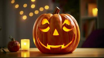 spooky halloween night glowing pumpkin lantern evil smiling photo