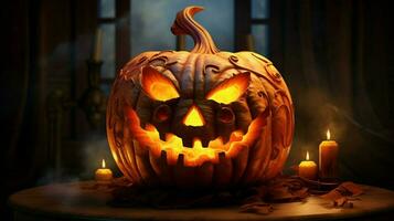 spooky halloween night glowing pumpkin lantern evil smiling photo