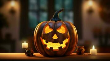 spooky halloween night glowing pumpkin lantern evil smiling photo