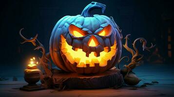 spooky halloween night glowing pumpkin lantern evil smiling photo