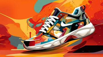 sports shoe competition in abstract multi color background photo
