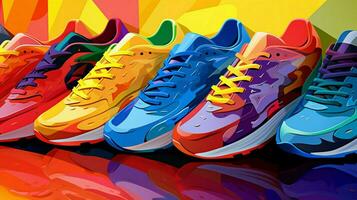 sports shoe competition in abstract multi color background photo