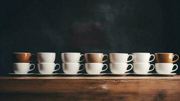 stack of coffee cups in a row on table no people photo