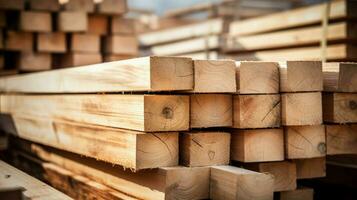 stacks of timber planks for building construction photo