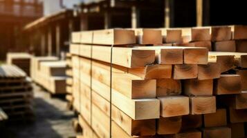 stacks of timber planks for building construction photo