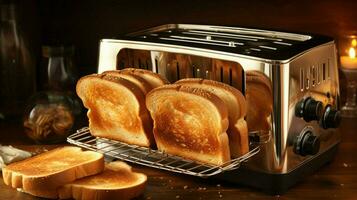 steel toaster toasts fresh bread for meal photo