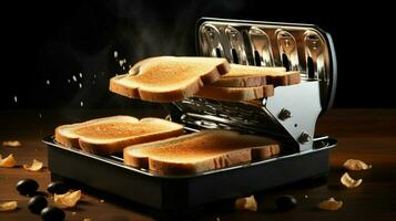 steel toaster toasts fresh bread for meal photo