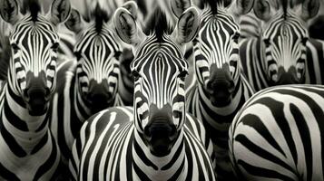 striped zebra herd in monochrome savannah beauty photo