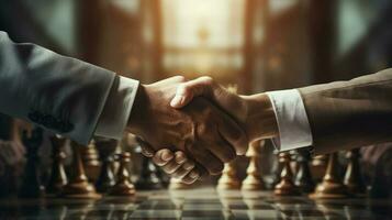 successful business partnership formed through handshake photo