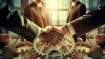 successful business partnership formed through handshake photo