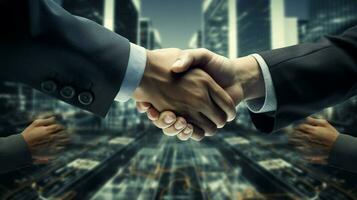 successful business partnership formed through handshake photo