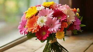 summer bouquet of fresh gerbera daisies and chrysanthemum photo