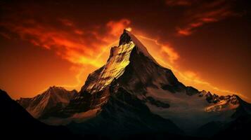 sunrise silhouette mountain peak back lit flame photo