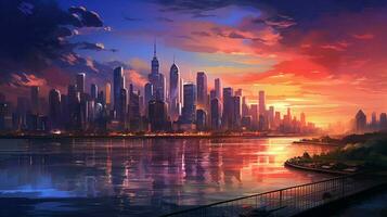 sunset illuminates famous city skyline a romantic view photo