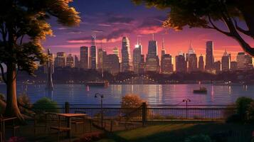 sunset illuminates famous city skyline a romantic view photo