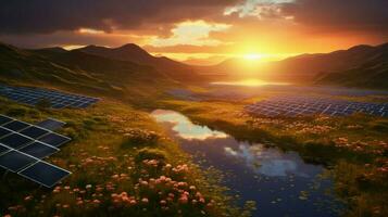 sunset nature provides renewable energy through solar power photo