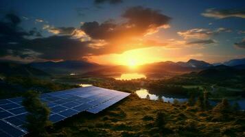 sunset nature provides renewable energy through solar power photo