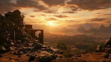 sunset over ancient african mining ruins breathtaking photo