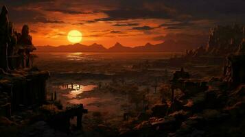puesta de sol terminado antiguo africano minería restos asombroso foto