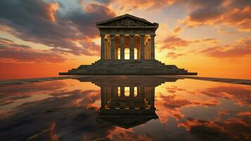 puesta de sol reflexión en antiguo mausoleo mármol tumba foto