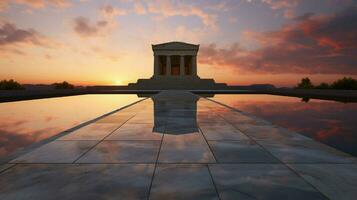 sunset reflection on ancient mausoleum marble tomb photo